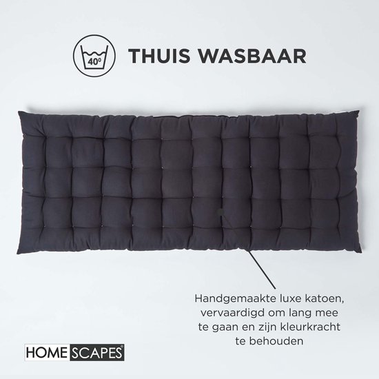 Homescapes Coussin pour banc de jardin 3 places, Noir