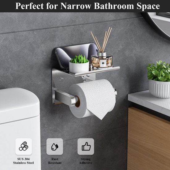 Tindbea Toiletpapierhouder met Telefoonplank, Zelfklevende of Schroef