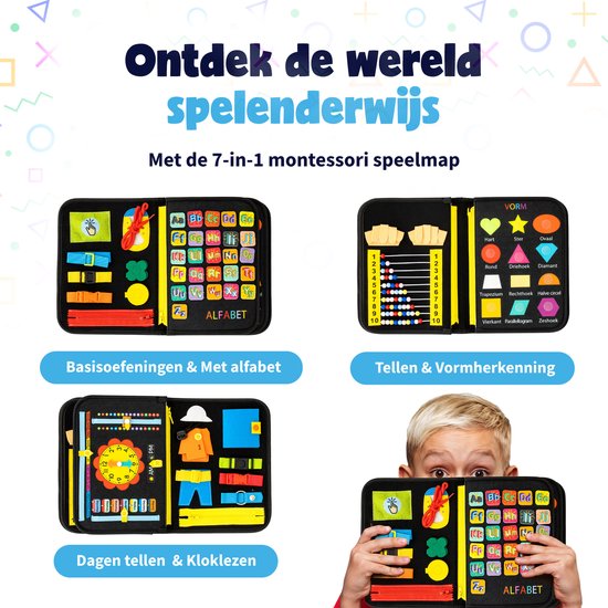 MontiPlay® Montessori Speelgoed Zwart - Sensorisch Speelgoed - Activiteitenbord - Busy Board - Montessori voor thuis - Speelgoed voor onderweg - Voor in de auto - Het grote speelgoedboek 2025 van Merkloos — afbeelding 5