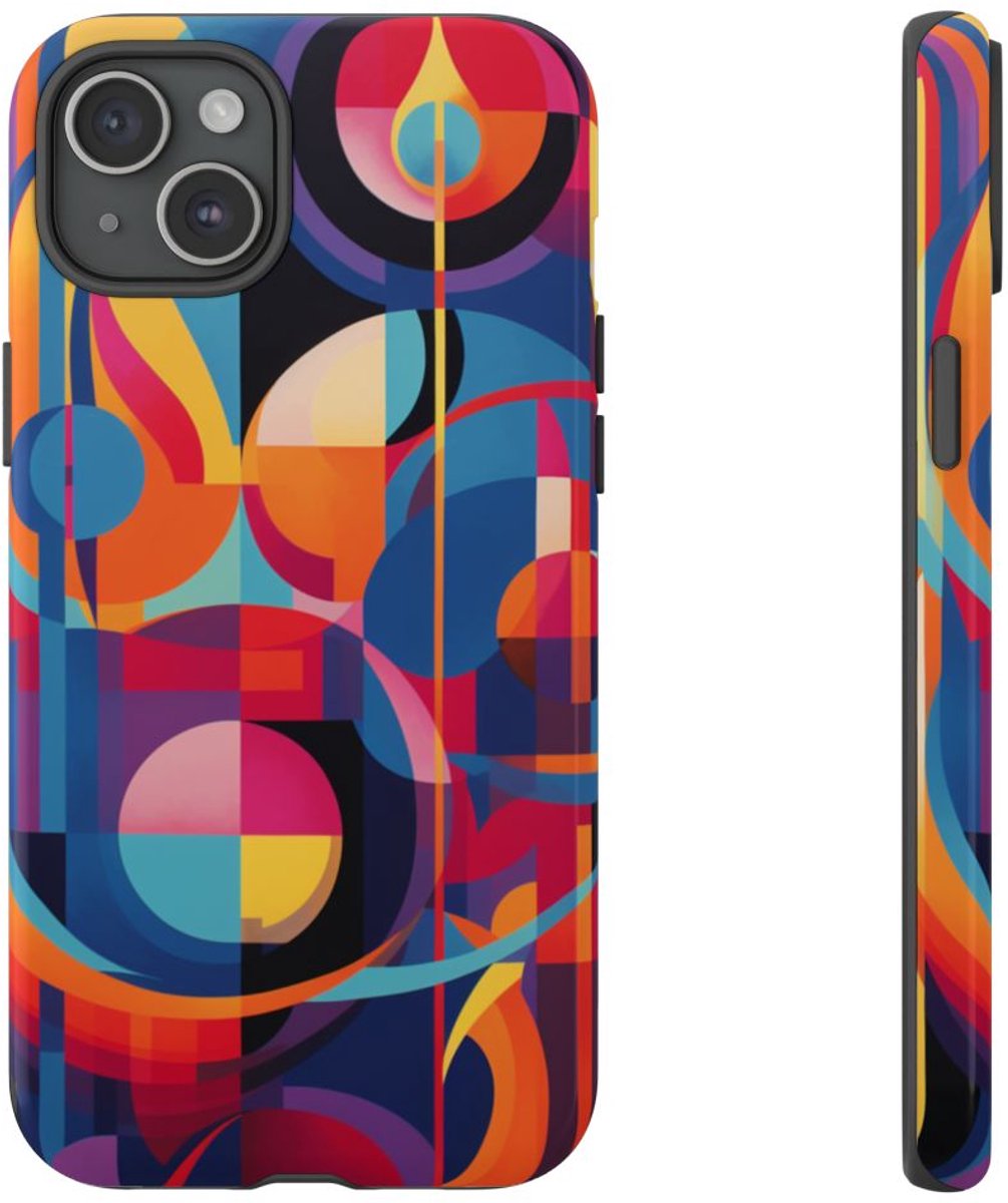 Vrolijke Geometrische Abstracte Kunst – Telefoonhoesje Geschikt voor iPhone 15 Plus