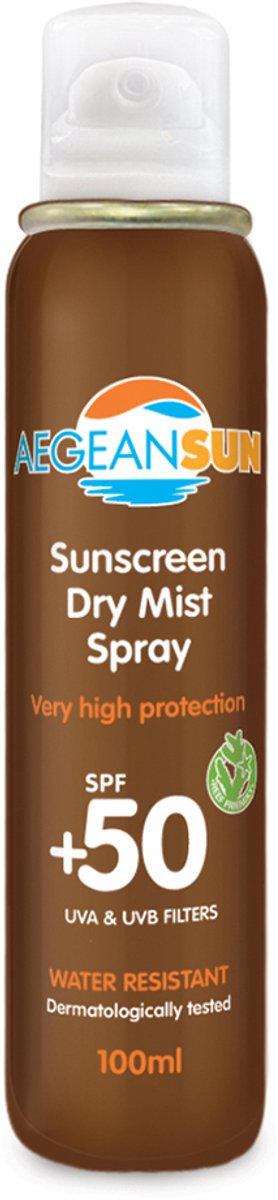 Aegean Sun Sunscreen Dry Mist Spray SPF50+ – Ultieme Zonbescherming in een Lichte, Niet-Vette Spray met Carrot Oil & Vitamine E voor Actieve Zomers