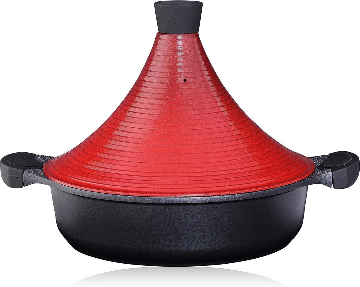 Hakal Agadir Tajine 28cm - Rood/Zwart - Inductie & Gas Geschikt - Anti-Aanbak - 4-8 Personen - Aluminium -