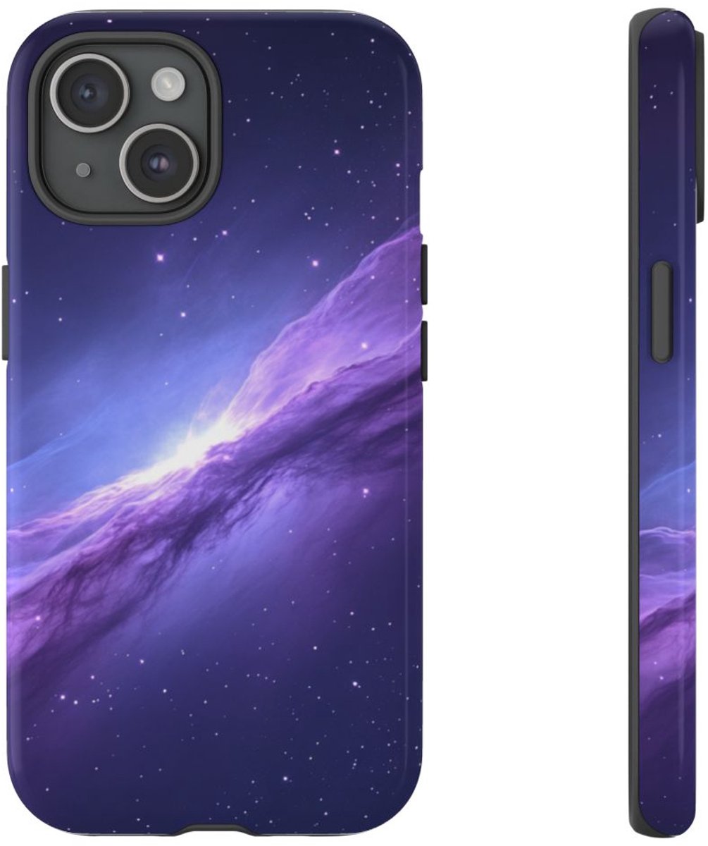 Paarse Kosmische Nevel met Sterrenhemel – Telefoonhoesje Geschikt voor iPhone 15
