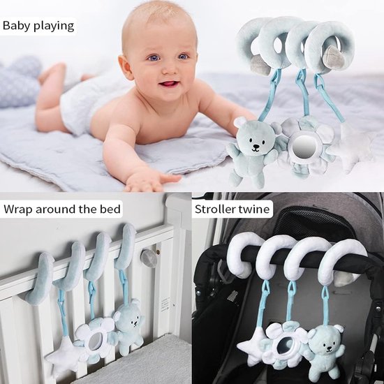 Newborn Clip Hanging Bed Plush Toy, Cute Cartoon Design Pram Stroller Hanging Calling Bell Stroller Car Rattle Activity Toys for 0-3 Years Old(Grey) — afbeelding 4