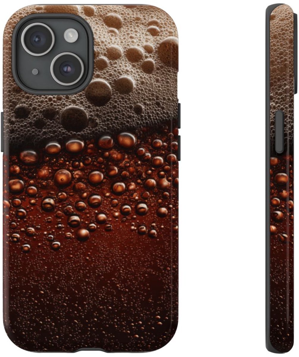 Close-Up Donkerbruine Bier Schuimtextuur – Telefoonhoesje Geschikt voor iPhone 15