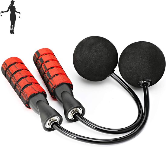 Springtouw, training touwloos springtouw voor fitness, verstelbare gewogen draadloze springtouw voor mannen vrouwen kinderen (rood