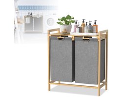 2x36L Wasmand – Oxford Stof met 2 Vakken, Afneembare Inzet – Grijs