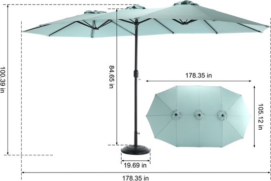 Parasol de jardin double Merax rectangulaire vert clair de 4,5 mètres avec mécanisme pivotant sans pied