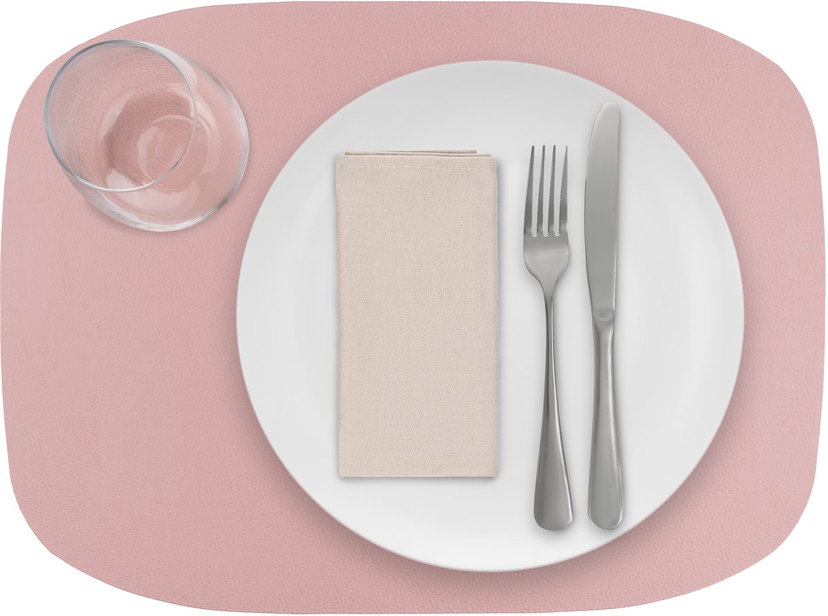 1x Placemat Skinnatur leder – Rosewater – Roze – 45x33cm - gerecycleerd leer – tafeldecoratie - onderlegger