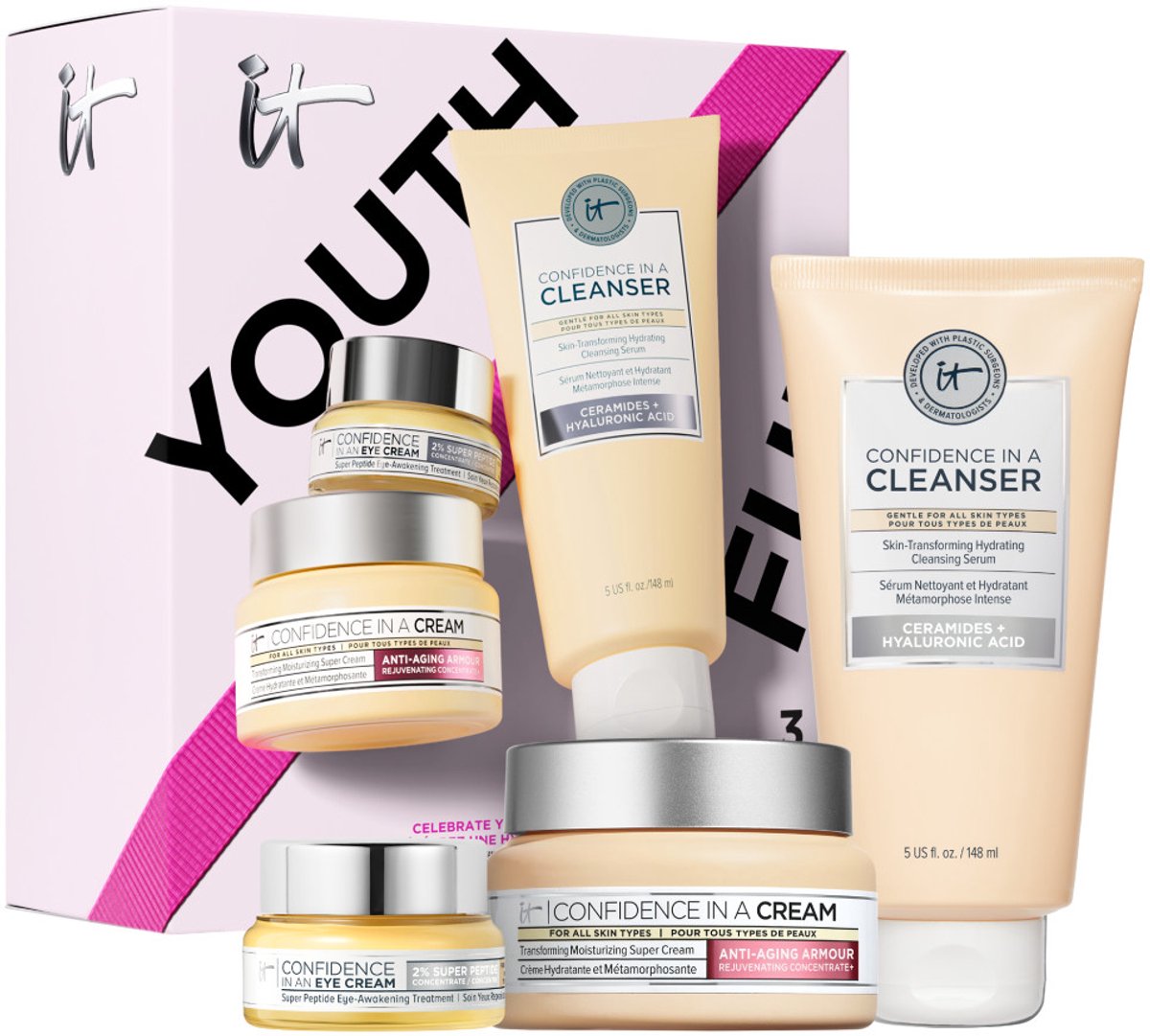 IT Cosmetics Celebrate Youthful Hydration Anti-Aging Set - 3 huidverzorgingsproducten - Inclusief een hydraterende reiniger van 148 ml, een hydraterende crème van 60 ml en een oogcontourbehandeling van 15 ml