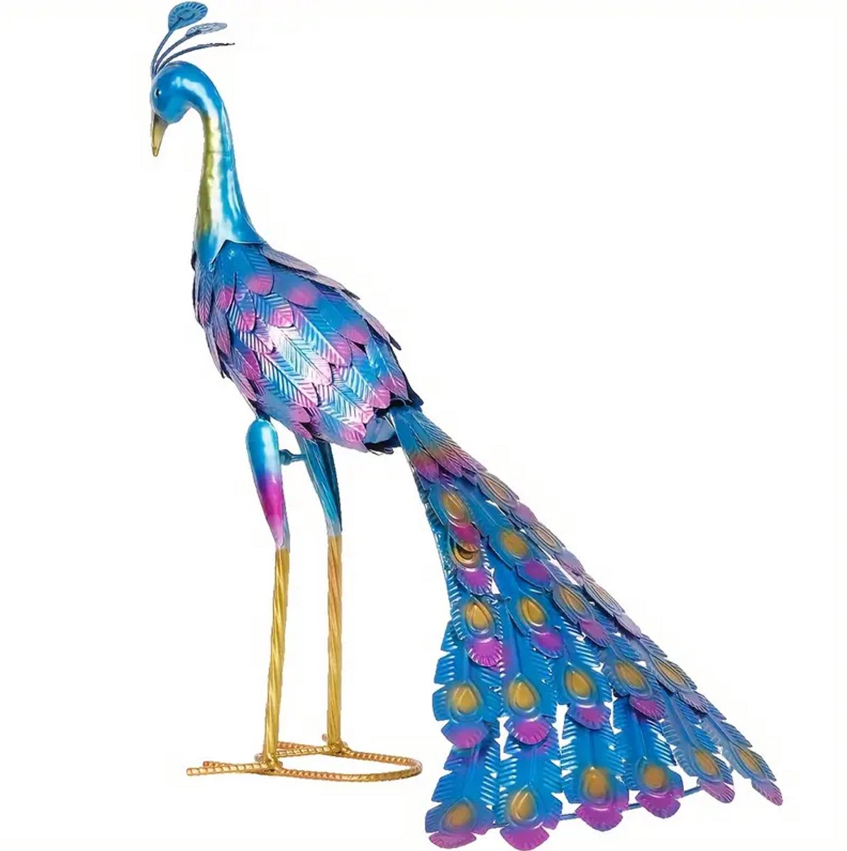 Prachtige Pauw Tuinfiguur - Tuinbeeld - Tuindecoratie - Weerbestendige Metalen Decoratie van 40 cm - Metalen Pauwenbeeld – Tuindecoratie – Kleurrijk Voor Balkon, Terras, Gazon en Binnenplaats