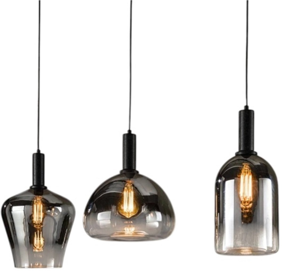 Hanglamp Zenith Mix Zwart - Smoke Glas 3 Lichts