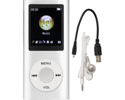 MP3 Speler Bluetooth - Digitaal 1,8-inch LCD-scherm - USB - Draagbaar - Luidsprekers met verliesvrije geluidskwaliteit - Voice recorder - FM radio - SD kaart tot 64GB（let op: de kaart is niet inbegrepen） - Zilvergrijs