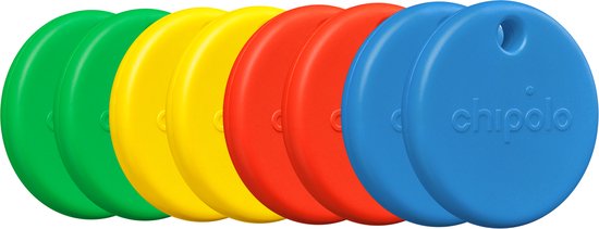 Chipolo Pop - Bluetooth Tracker & KeyFinder - Werkt met Apple Find My & Android Find My Device - Tracker Apple iPhone & Android - 120 dB - Rood & Blauw & Geel & Groen - 8 Pack
