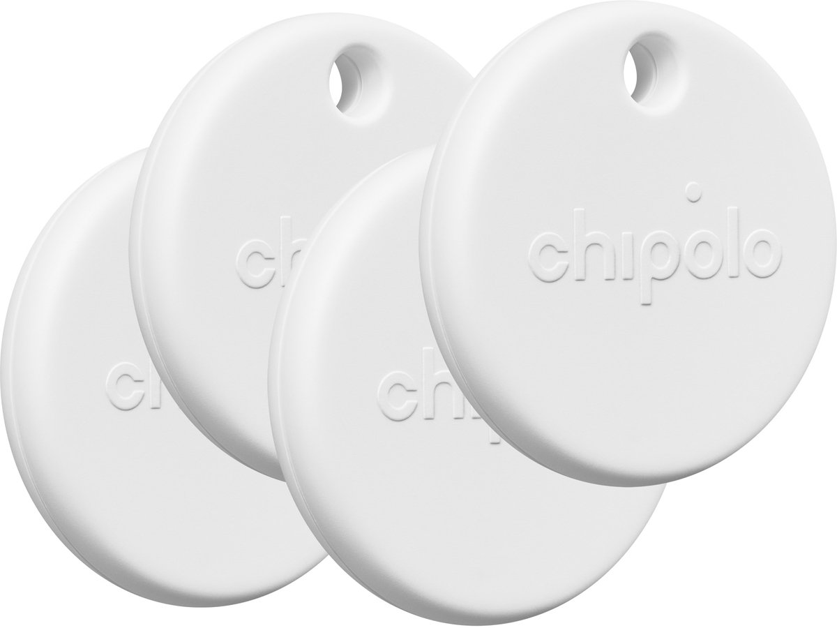 Chipolo Pop - Bluetooth Tracker & KeyFinder - Werkt met Apple Find My & Android Find My Device - Tracker Apple iPhone & Android - 120 dB - Wit - 4 Pack