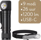 Zaklamp, hoofdlamp, werklamp (3in1) USB C oplaadbaar 1200 lumen led - militaire kwaliteit zaklampen / hoofdlampen voor noodpakket