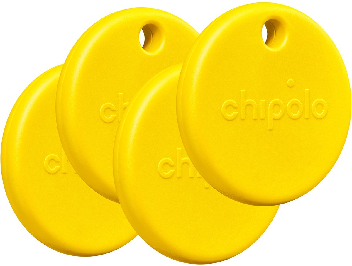 Chipolo Pop - Bluetooth Tracker & KeyFinder - Werkt met Apple Find My & Android Find My Device - Tracker Apple iPhone & Android - 120 dB - Geel - 4 Pack