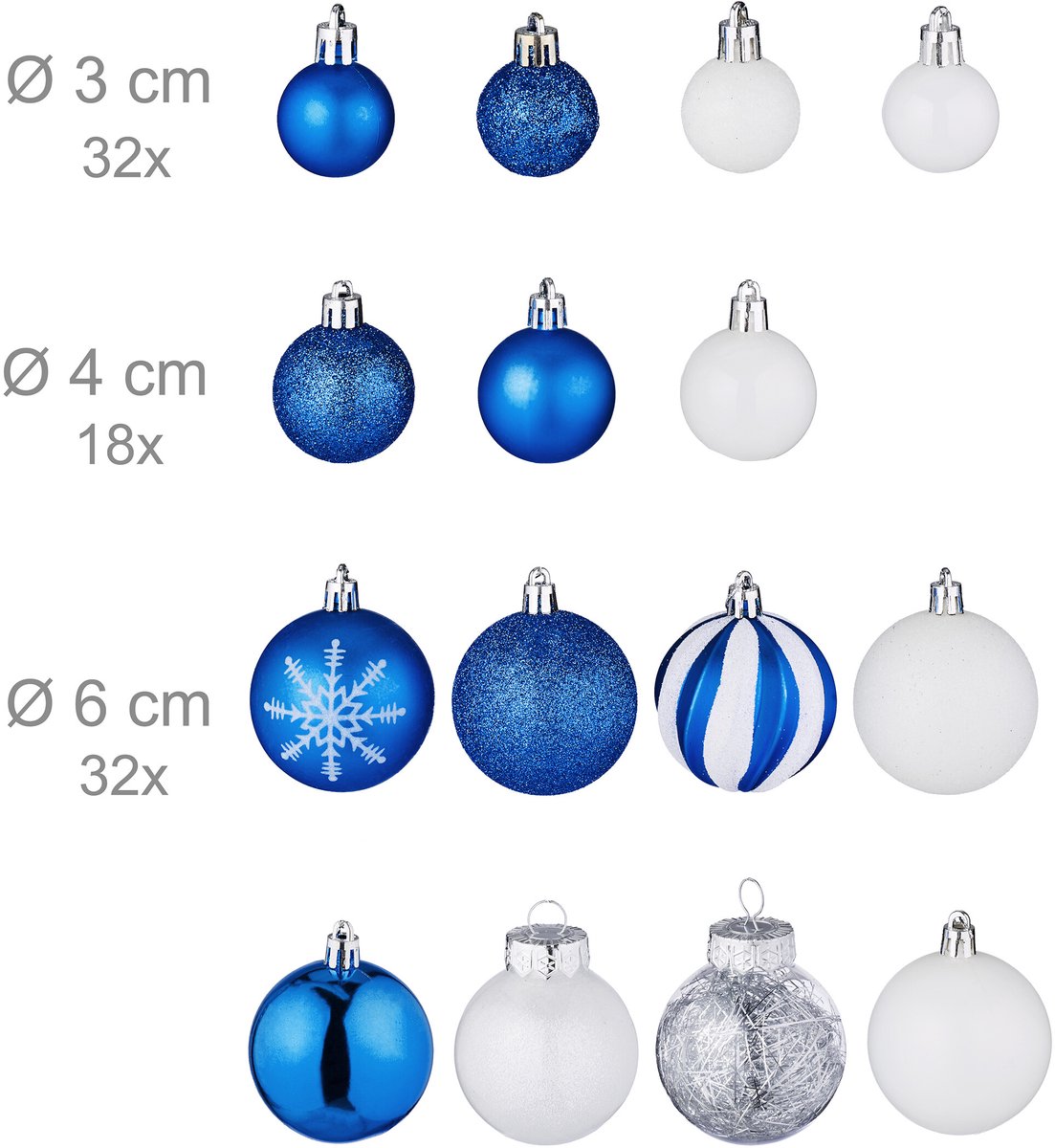 kerstballen - set van 101 - plastic - onbreekbaar - kerstpiek ster - blauw/wit – foto 2
