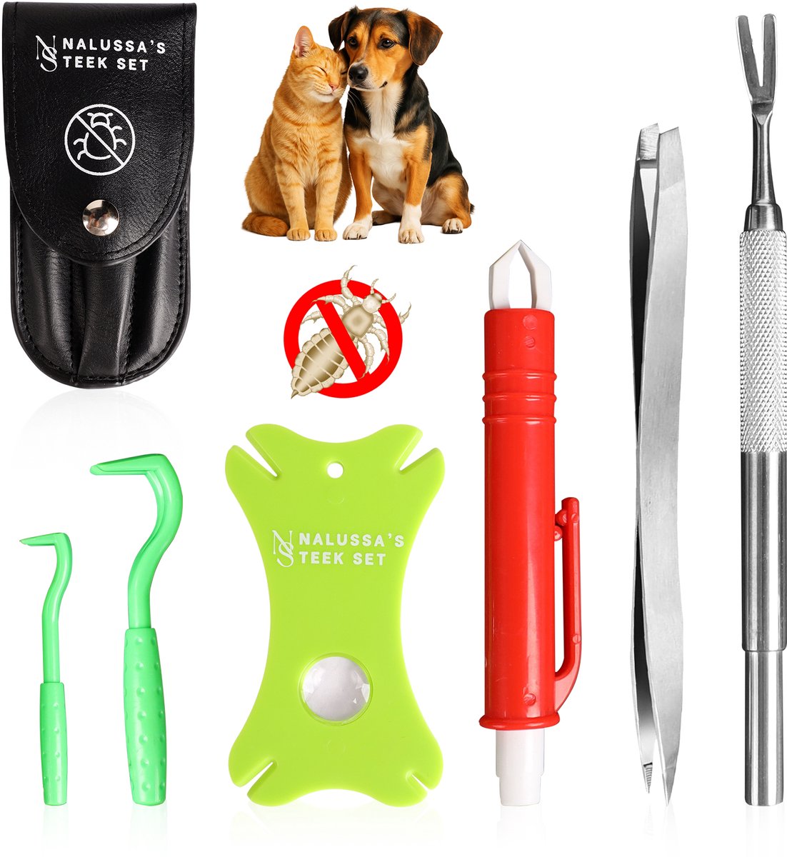 Nalussa's Compleet Tekentang Set - Teektang - Tekenhaak - Tekenpincet - Tekenkaart - Tekentang Hond - Tekentang Kat - Tekenverwijderaar - Parasietverwijderaar - Tekenverwijdering set