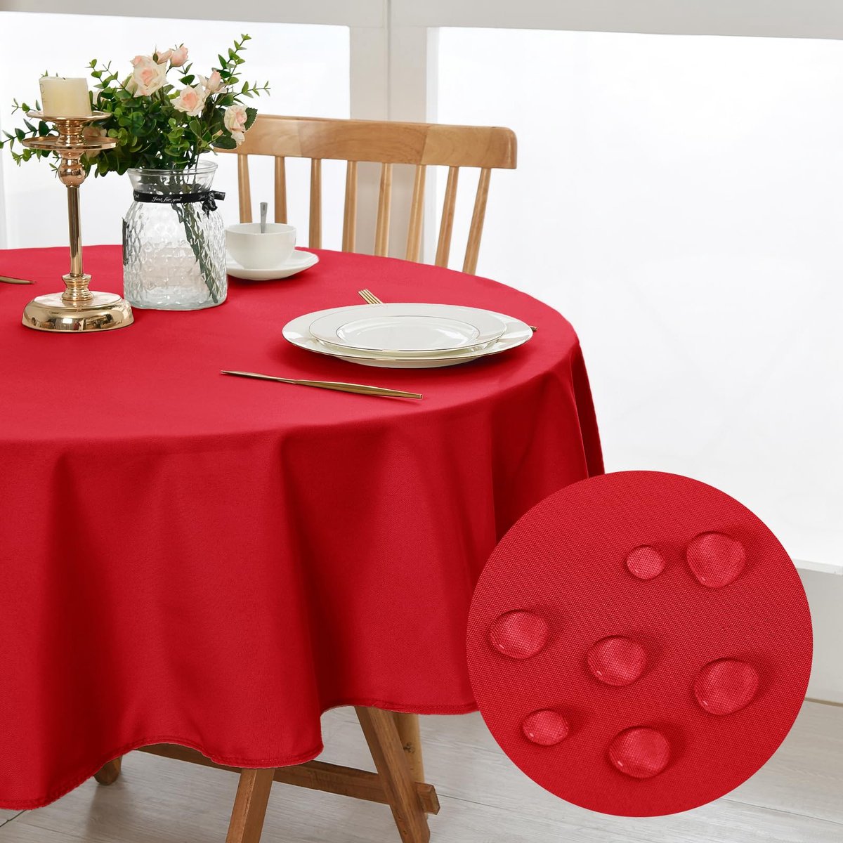 Rond Tafelkleed - Vlekbestendig, Wasbaar en Waterdicht - Voor Eetkamer, Tuin en Huishoudelijk Gebruik - Rood, Ø 140 cm