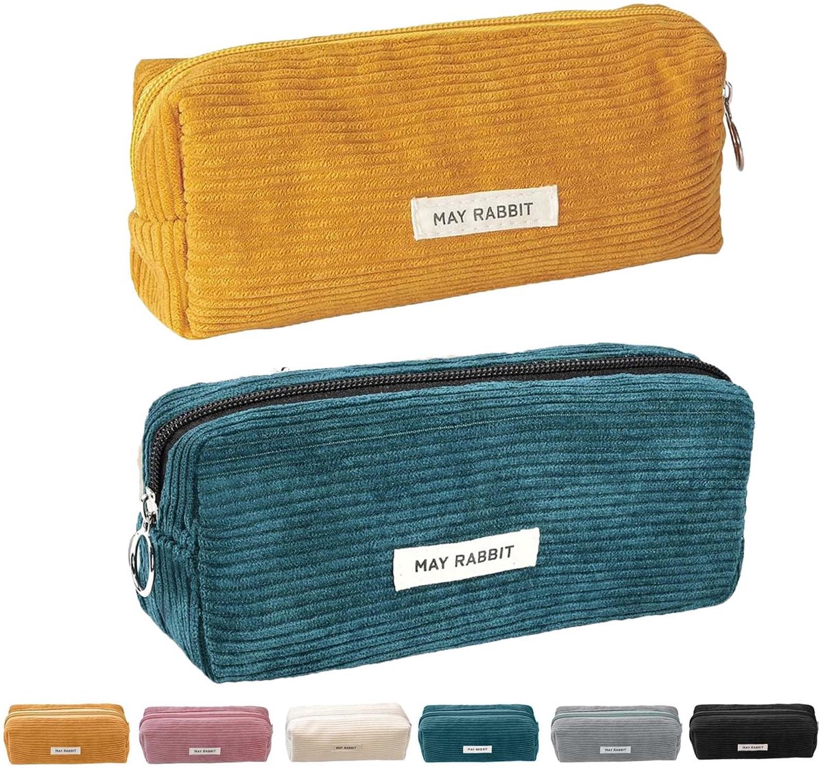 2 Stuks Corduroy Etui - Draagbaar met Ritssluiting - Voor Schrijfwaren - Groen & Geel