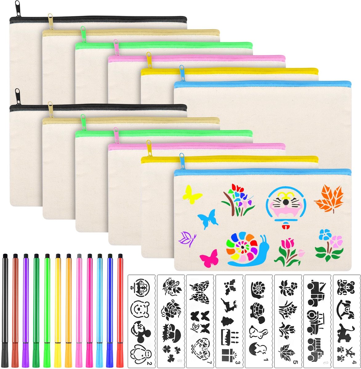 DIY Knutselset Tassen & Etuis - 32-Delig met Potloden & Stencils - Voor Kinderfeestjes