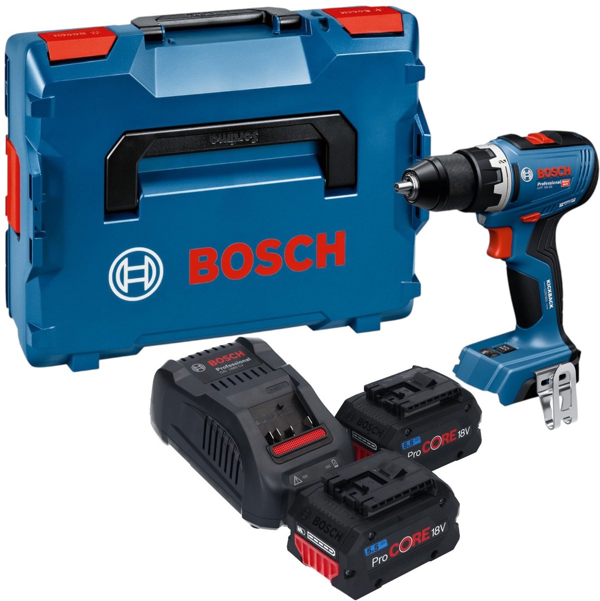 Bosch GSR 18V-65 Professional accuboormachine 18 V 63 Nm borstelloos + 2x ProCORE-accu 5,5 Ah + oplader + L-Boxx