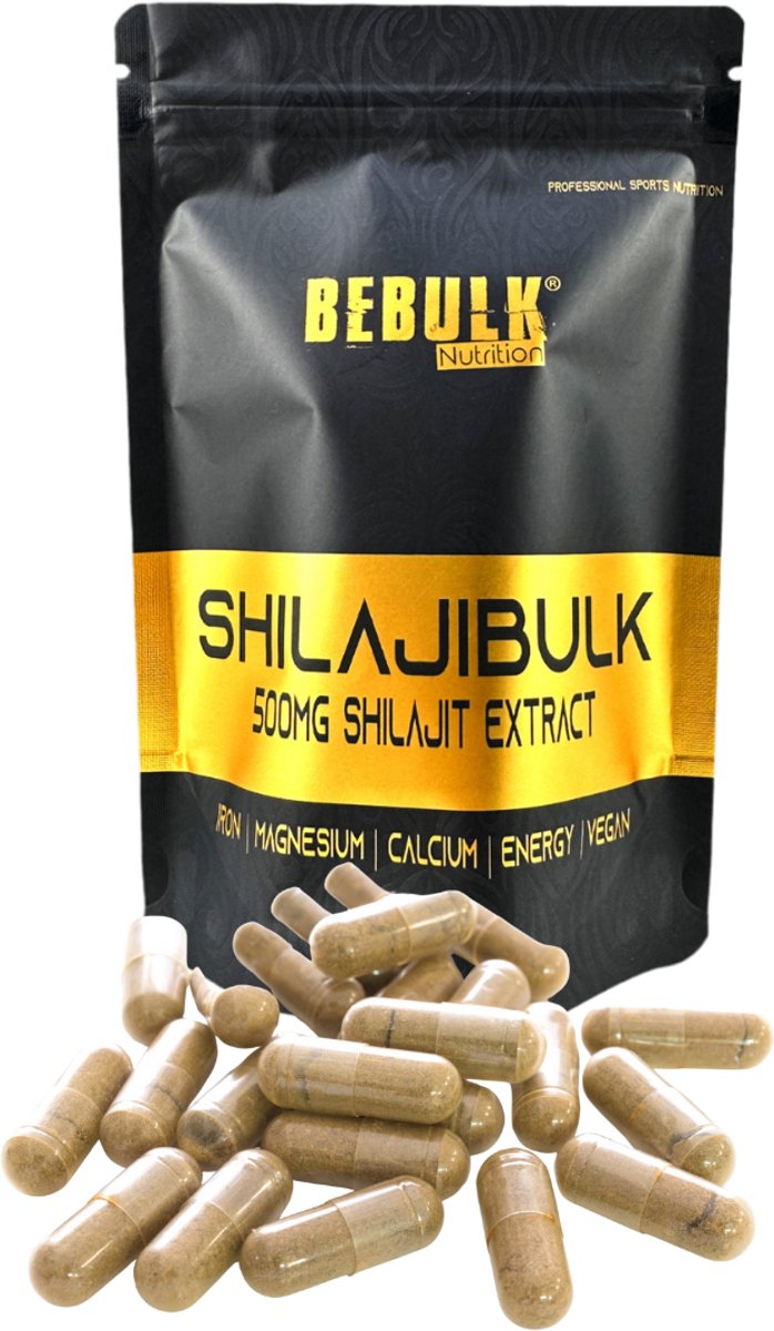 BeBulk Nutrition - ShilajiBulk - Shilajit 500mg - 60 Capsules voor 2 maanden - Vegan - Libido - Stress - Energie - Testosterone - Zonder onnodige toevoegingen - Past Door Brievenbus - Hoge Kwaliteit - Geproduceerd in Nederland