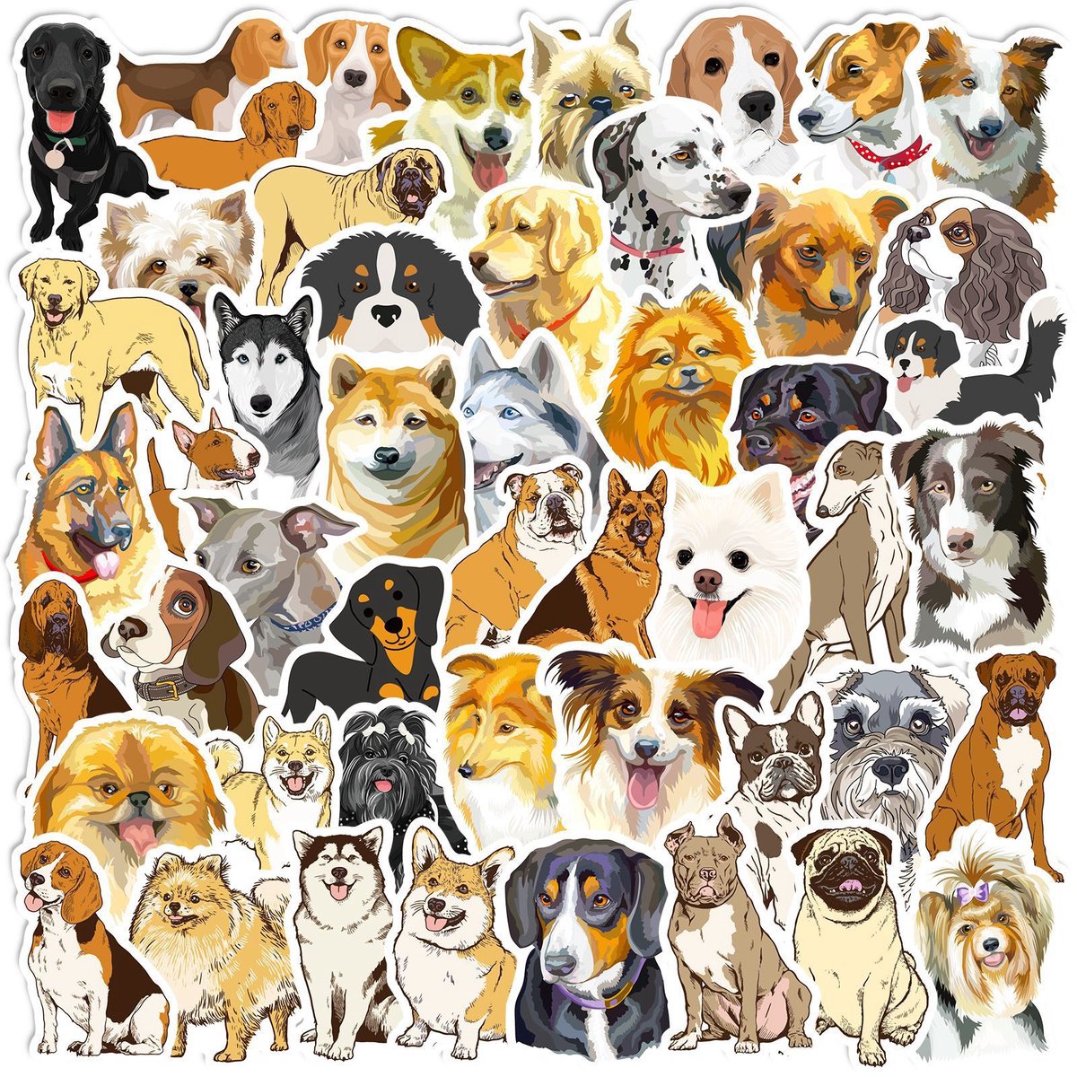 Stickerset Honden - 50 stuks - Dog stickers - Sticker Hond - Bullet Journal Stickers - Planner Agenda Stickers - Scrapbook stickers - Laptop stickers - Telefoon stickers - Bujo stickers - Hobbystickers
