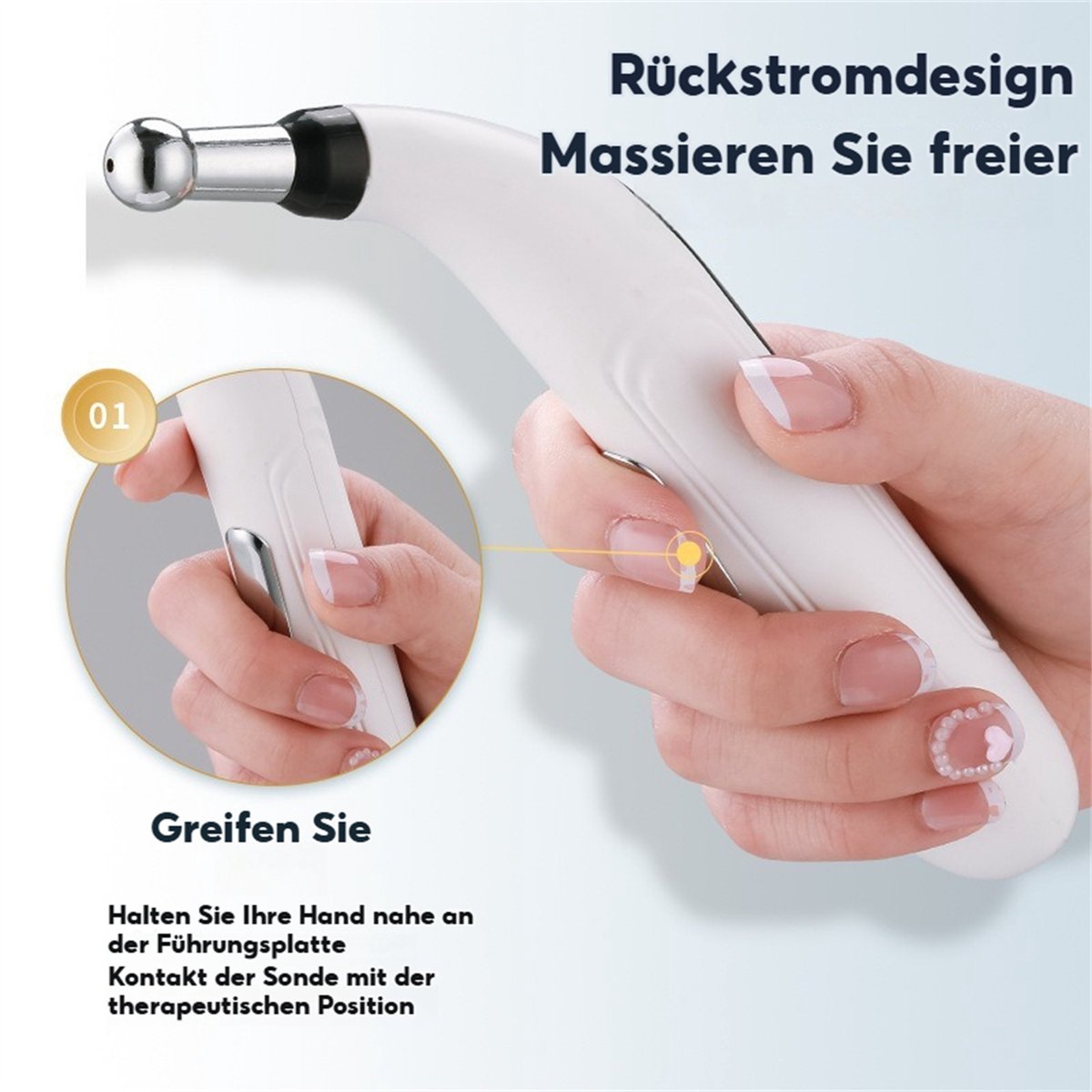 Afbeelding 3 van CHIWIN Acupunctuur Massagepen met 5 Opzetstukken - 9 Standen Elektrische Acupunctuurpen met LED Display - Pulsmassage voor Nek, Armen en Onderrug - Zonder Naalden - Draadloze Meridianen Stimulator