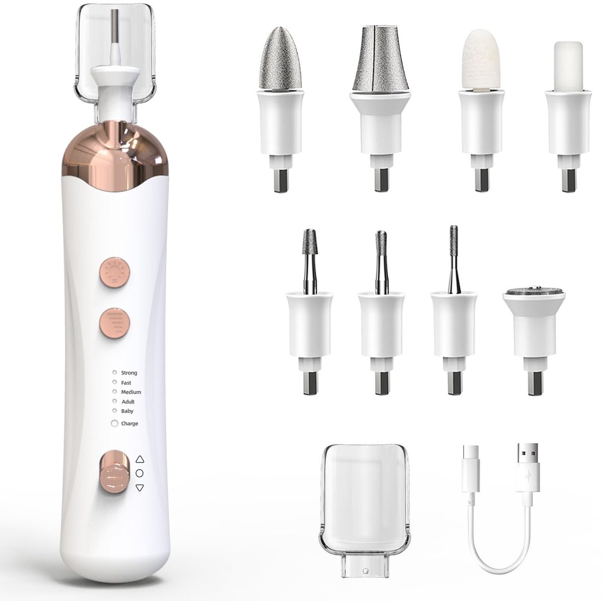 Crrynuo - Elektrische Nagelslijper - 8-in-1 - Wit - Draagbaar - Oplaadbaar - Met LED-licht