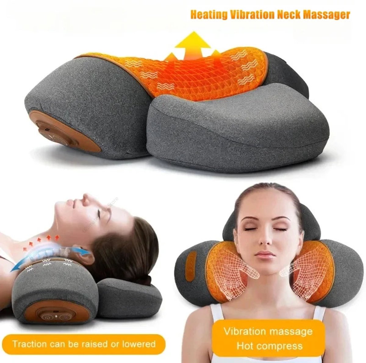 Elektrische Nekmassage Apparaat met Verwarming – Cervicaal Massagekussen voor Nek- en Schouderpijn – Trillingen, Warmtekompres & Nektractie – Nek- en Rugmassager voor Thuisgebruik