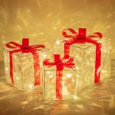 3 stuks kerstdecoratie, led-geschenkdozen, met timer en 8
