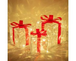 Kerst decoratie set van 3 verlichte cadeauboxen - Kerstpakket doos - Kerstversiering – Kerstboom -Kerstverlichting voor onder de boom