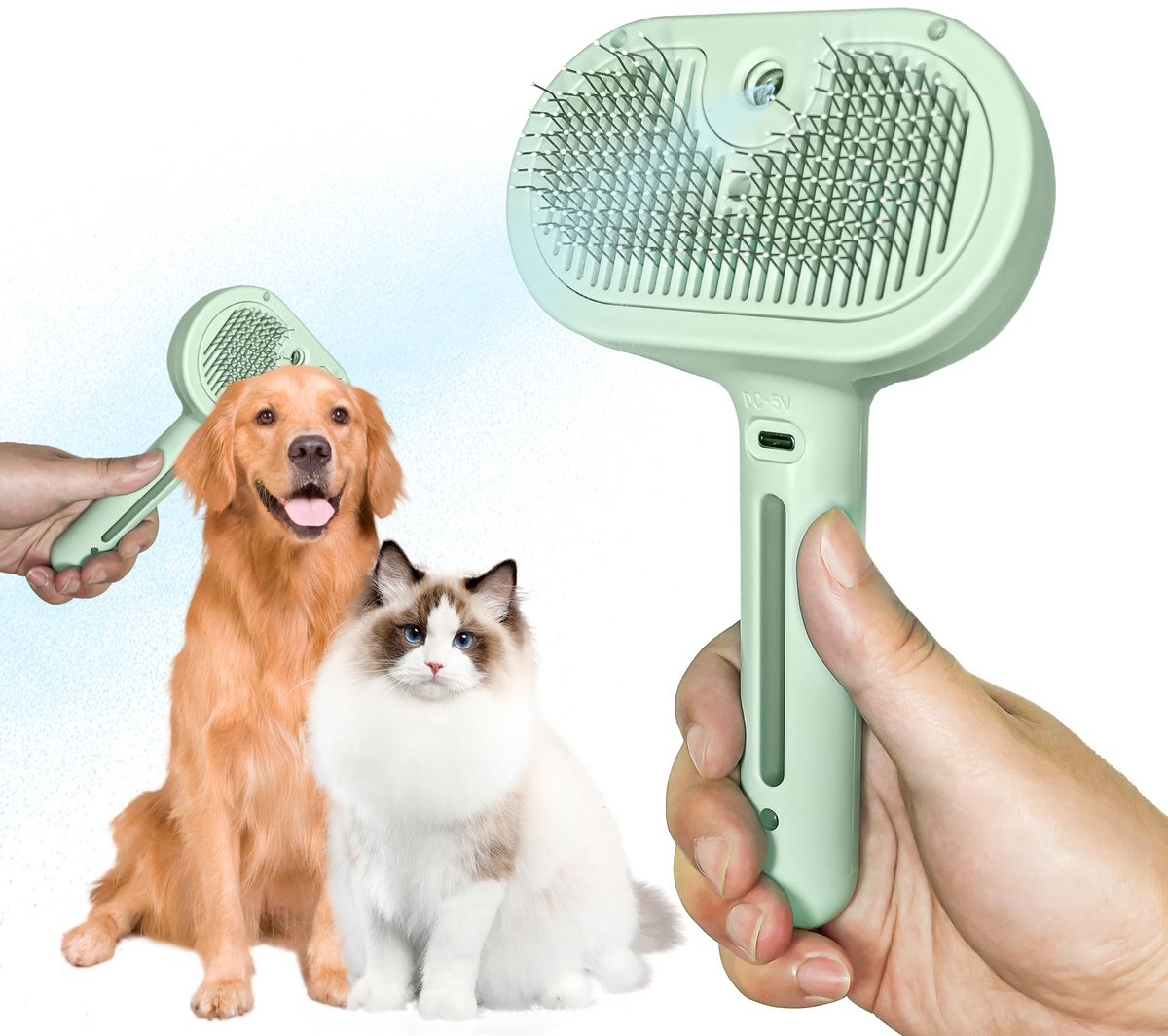 Crrynuo 1X Professionele Dierenborstel – Anti-Vliegenhaar Kam – Zelfreinigende Spraykam Voor Katten En Honden – Groen