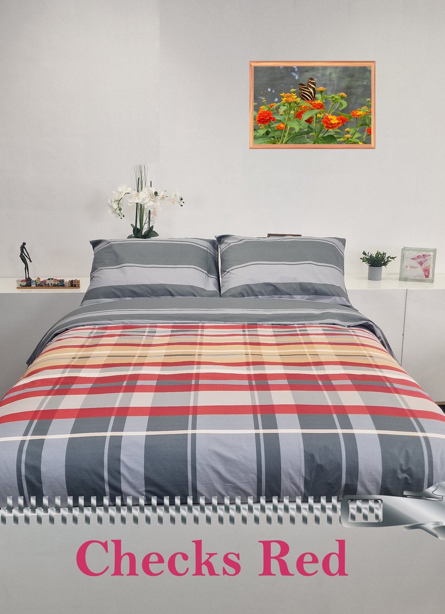 Sofiben-Dekbedovertrek-Budgetline-Checks Red doorlopende rits over 3 zijden-afm:-140x220