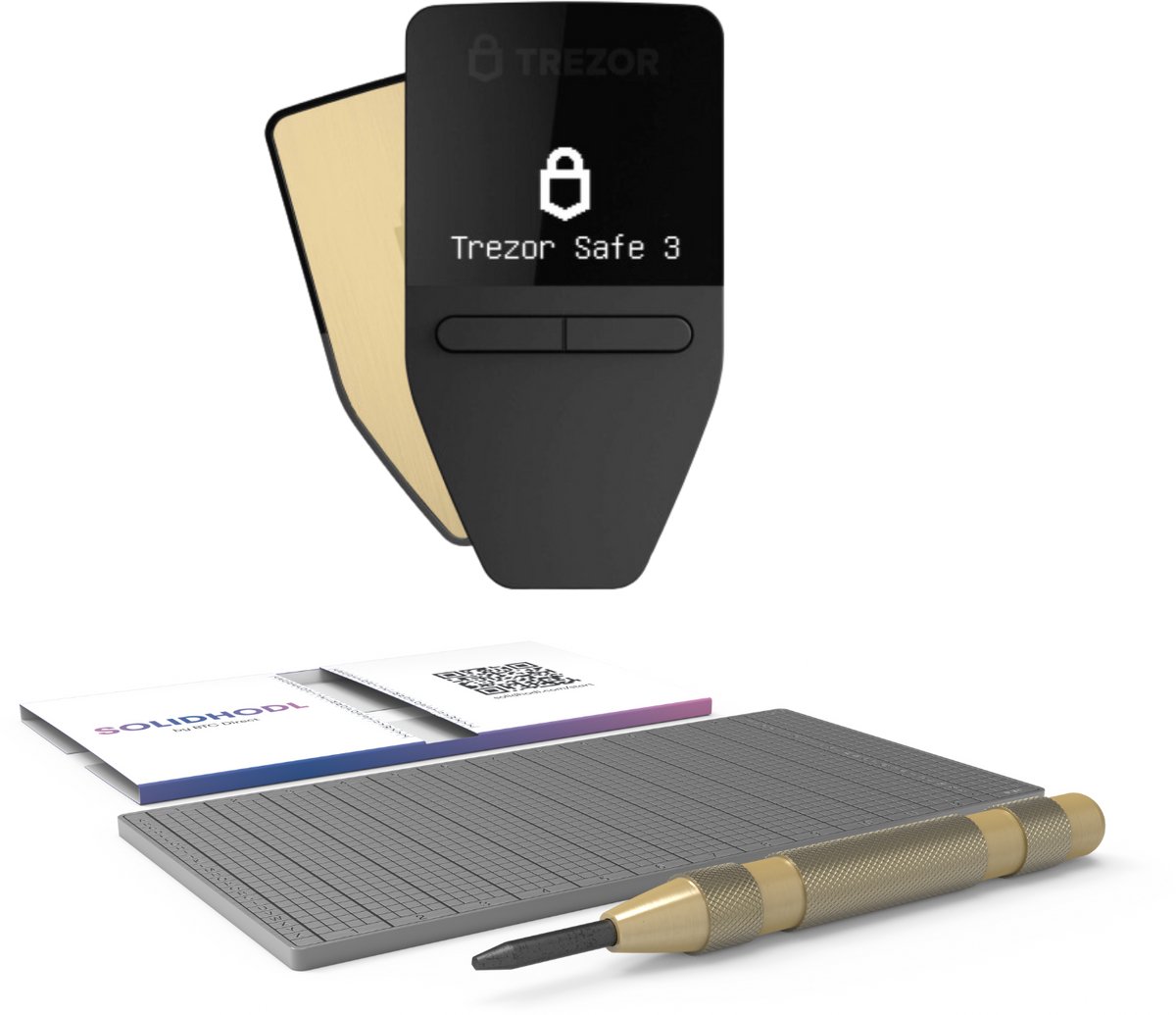 Trezor Safe 3 Solar Gold + SOLIDHODL - Voordeelbundel - Hardware Wallet - Wallet voor Bitcoin, Ethereum en vele andere crypto