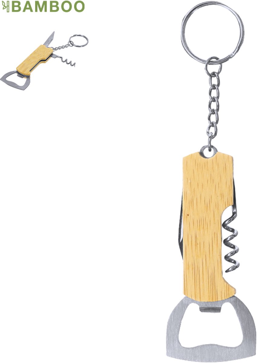 5 Sleutelhangers en flesopener gemaakt van bamboe model Jilar