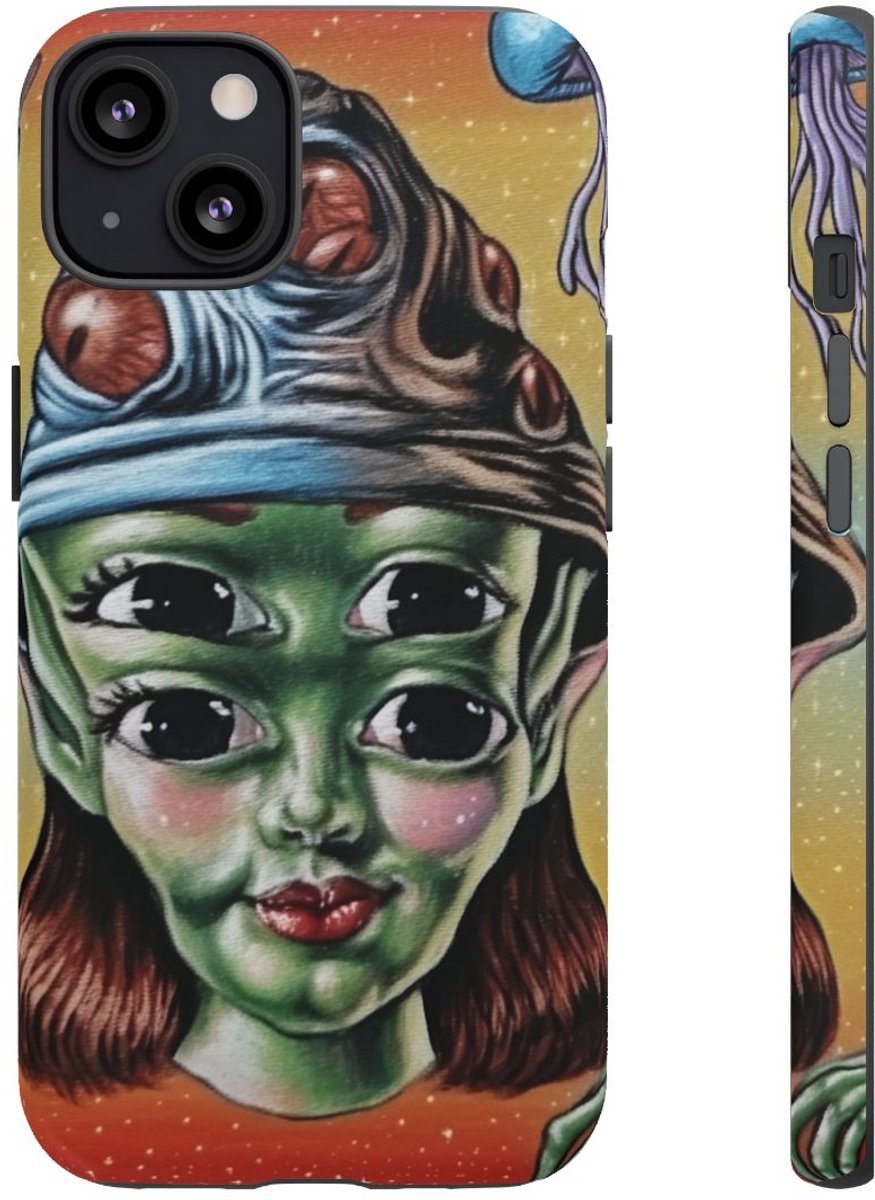 Vierogige Alien met Kosmische Elementen – Telefoonhoesje Geschikt voor iPhone 13