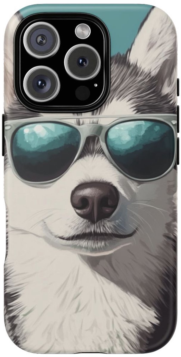 Stoere Husky met Zonnebril – Telefoonhoesje Geschikt voor iPhone 16 Pro