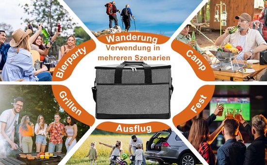 Koeltas - Groot 37 L - 42*28*30cm - Koelbox Opvouwbaar - draagriem - Waterdicht - Lekvrij - Grote IJszak - Thermische Tas - Picknicktas - Lunchzak Warme Tas - Geschikt voor Kamperen BBQ Kantoor Picknick Werk - grijs van Merkloos — afbeelding 4