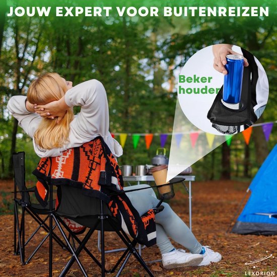 Lexorion Campingstoel - Kampeerstoel - Campingstoelen Set van 2 - Opvouwbaar Campingstoel - Strandstoel - Draagvermogen 120 kg - Klapstoel - Vouwstoel - Camping - Kamperen - Visstoel - Klapstoelen - Festival Stoel - Zwart van Merkloos — afbeelding 2