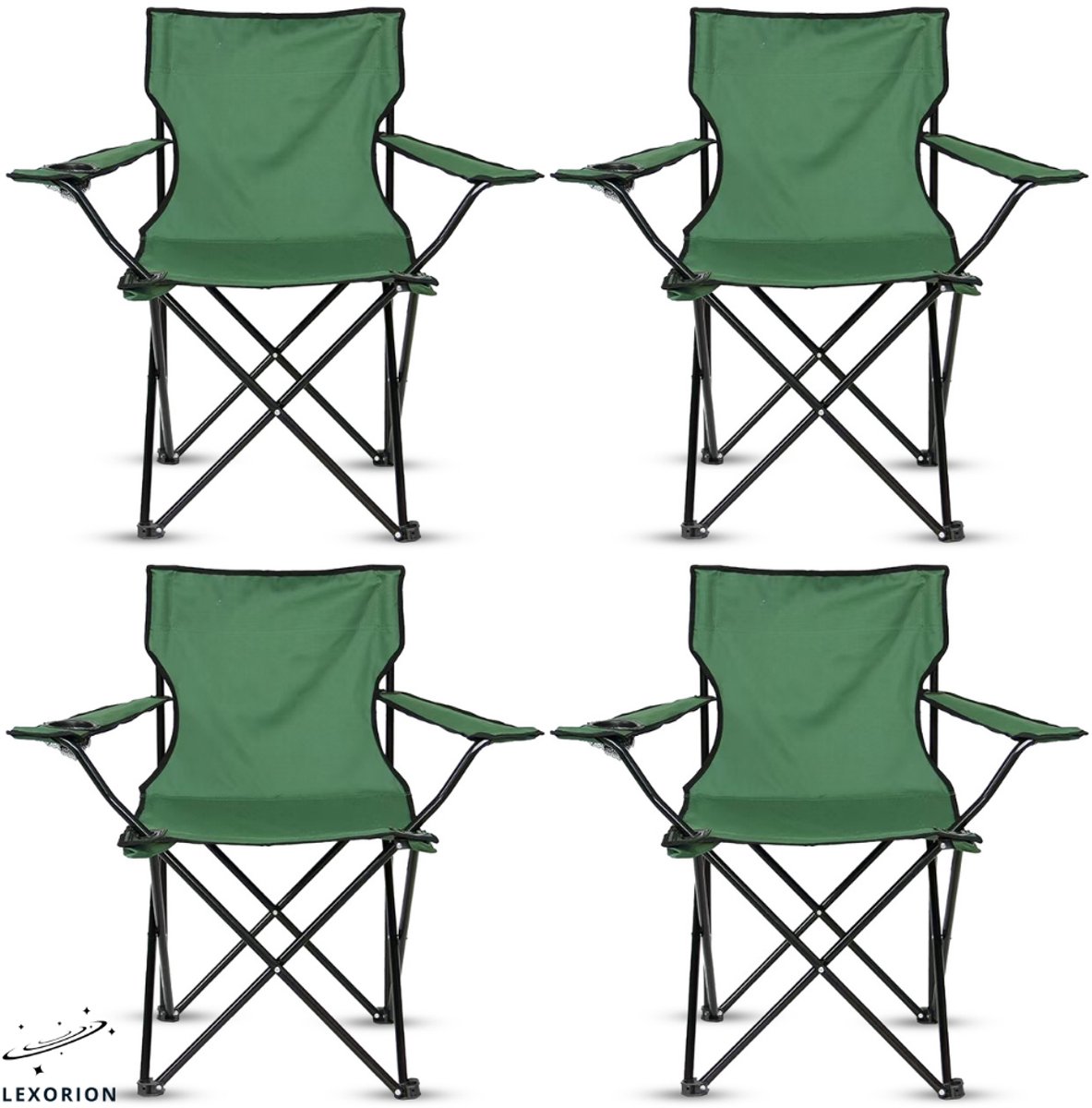 Lexorion Campingstoel - Kampeerstoel - Campingstoelen Set van 4 - Opvouwbaar Campingstoel - Strandstoel - Draagvermogen 120 kg - Klapstoel - Vouwstoel - Camping - Kamperen - Visstoel - Klapstoelen - Festival Stoel - Groen