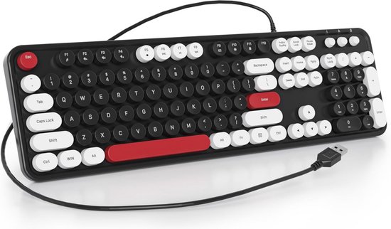 Coopi – Bedraad Membraantoetsenbord met Zwevende Ronde Toetsen – 104 Toetsen, Retro Typewriter Stijl, USB Plug & Play, Zwart (US Layout QWERTY)
