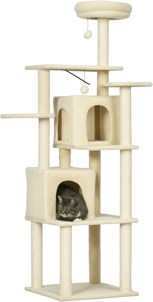 PawHut-kattenboom-spaanplaat-49x49x171cm-beige