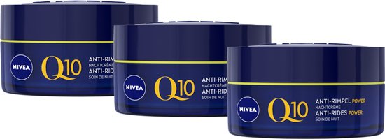 NIVEA Q10 POWER Anti-Rimpel Nachtcrème voor Vrouwen - Alle Huidtypen - Crème Verrijkt met Q10 en Creatine - 3x50 ml - Voordeelverpakking