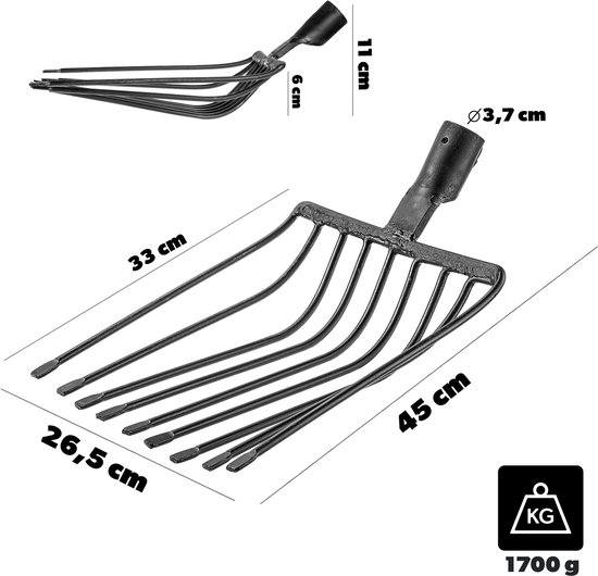 KADAX Aardappelvork zonder steel, raapvork van robuust staal, steenvork, aardappelvork, steenvork, draadvork, spatvork, hooivork, grafvork (zwart 9 tanden) van Merkloos	 — afbeelding 5