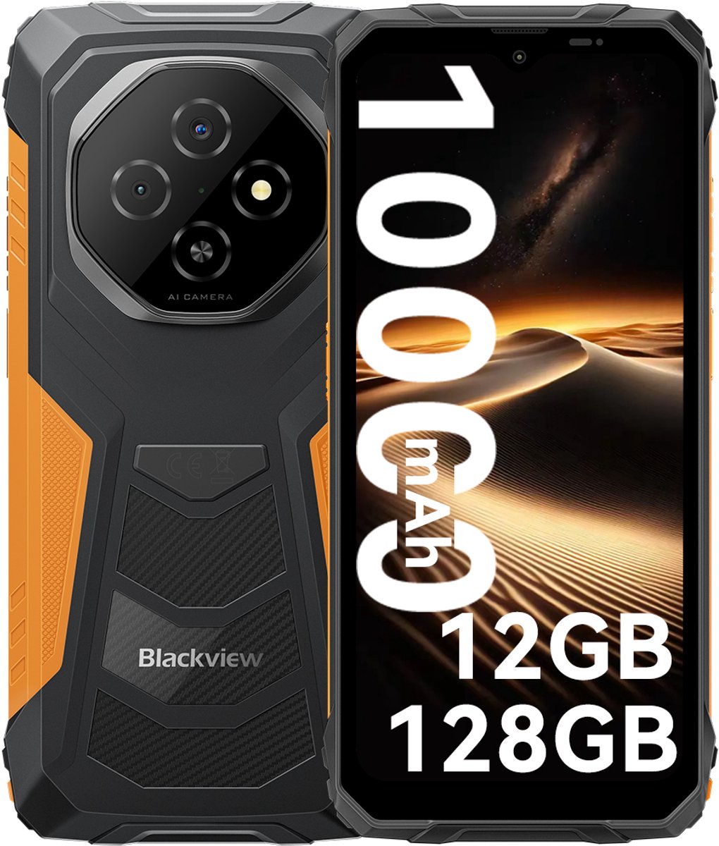 Blackview FORT 1 - Robuuste Smartphone - 12 GB RAM - 128 GB ROM - 6,56 inch - 10000 mAh - Robuuste telefoon - Android 15 - GPS - Oranje