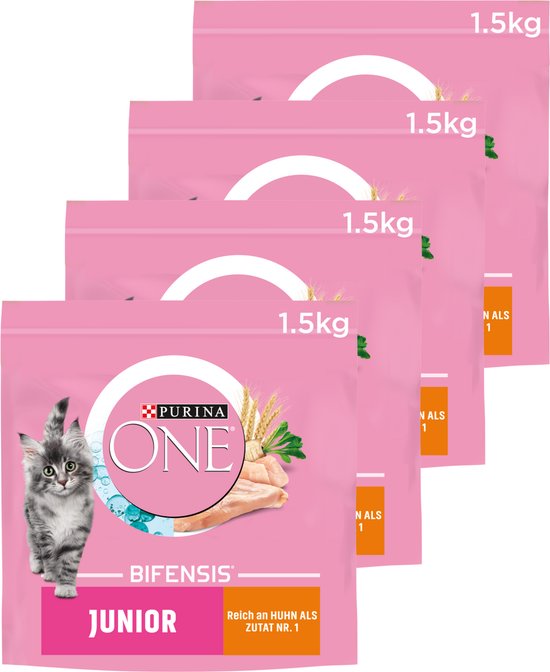 PURINA® ONE® Junior - Kattenbrokjes - Kip & Volkoren Granen - 4 x 1.5 kg