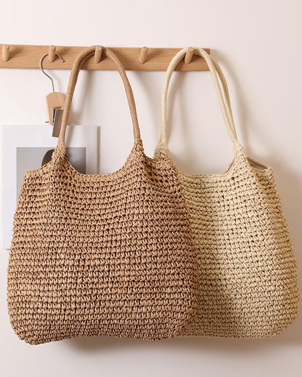 Ibenzoa® Elegante en Ruime Strandtas van Natuurlijk Stro voor Dames - Perfect voor Zomer en Vakantie